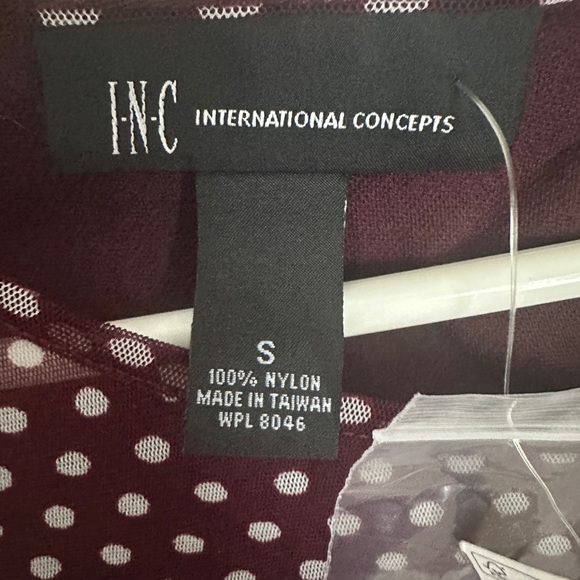 INC international concepts burgundy polkadot long sleeve blouse NWT Size Small - Picture 3 of 5